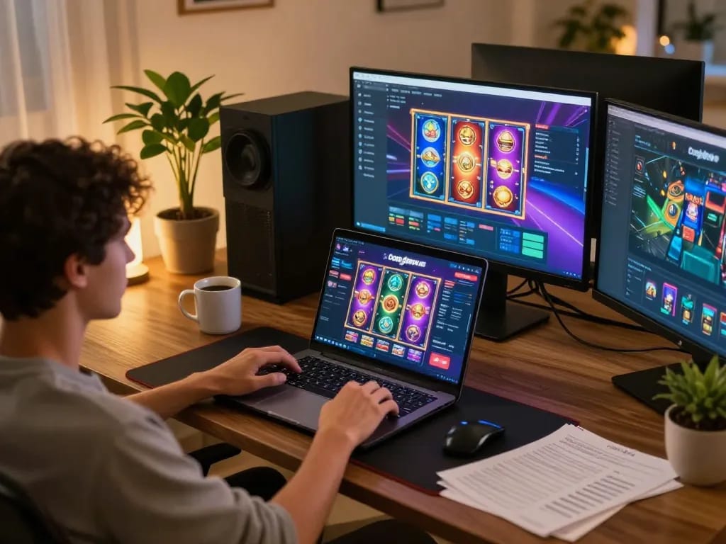 Cổng game Say88 gameplay on a laptop, showcasing exciting slots and enriching online gaming strategy