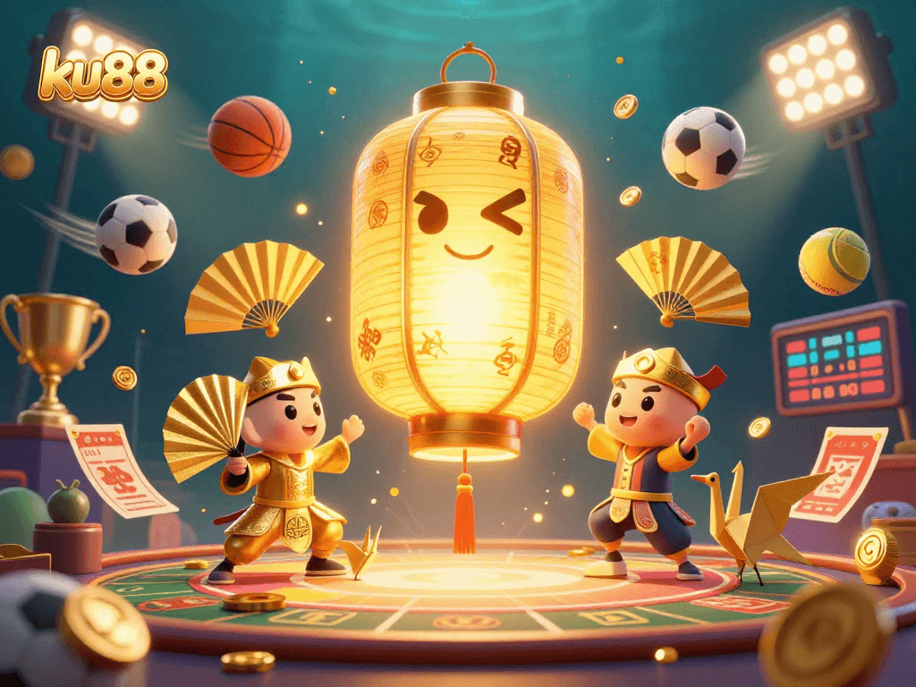 Engage with ku88 sports betting excitement featuring a golden lantern spirit and dynamic game elements.