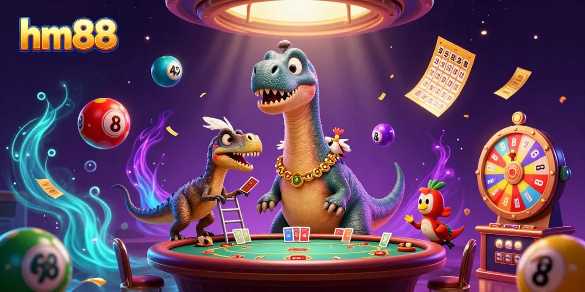 Experience the vibrant excitement of hm88 with colorful gaming elements and 3D characters in a casino scene.