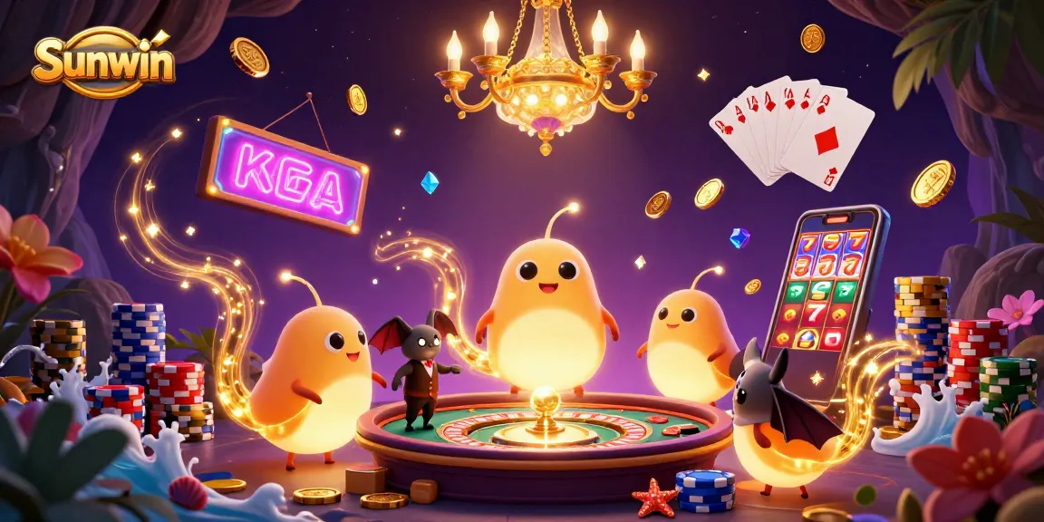 Experience the dynamic world of Sunwin casino with glowing characters and exciting gaming elements.