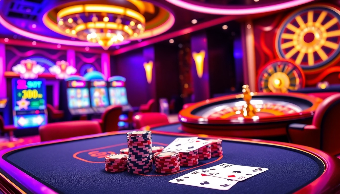 Engaging scene of online gambling activities at https://bl-555.io/ showcasing vibrant casino tables and dynamic gaming elements.