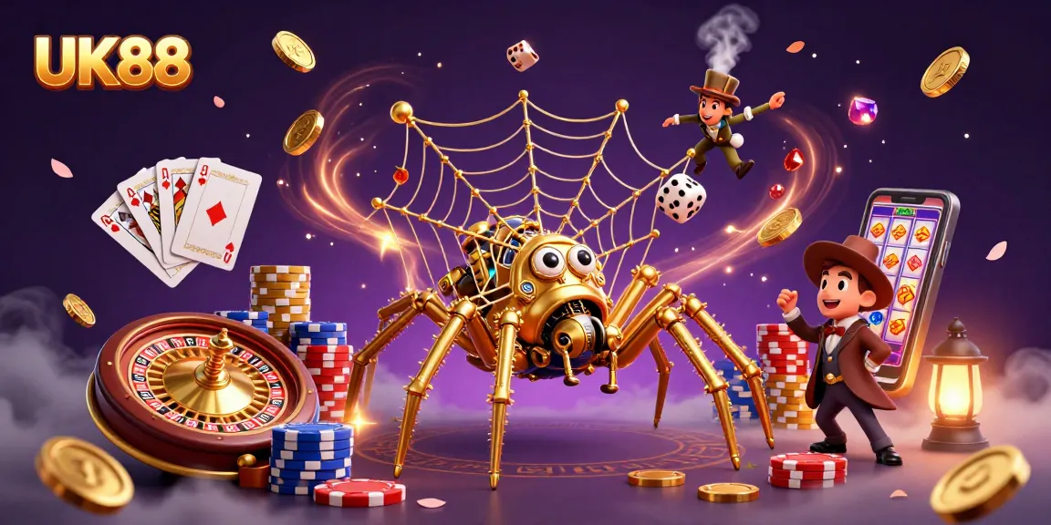 Experience UK88's vibrant 3D casino scene with dynamic steampunk characters caught in winning excitement.