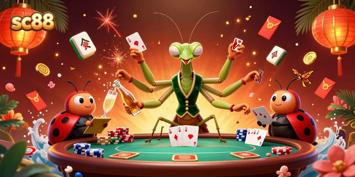 Experience the thrill of sc88 with a vibrant 3D casino scene featuring poker elements.