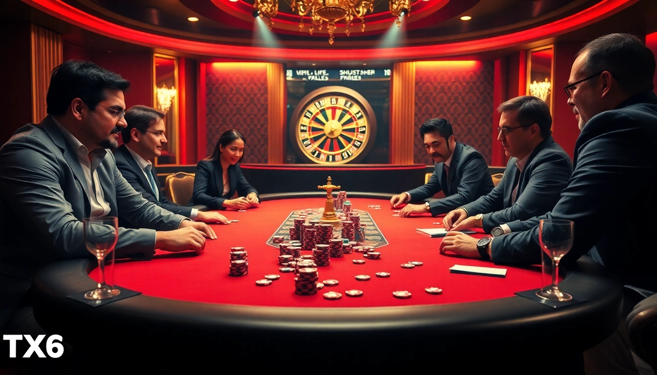 Experience the thrill of Link TX88 at a luxurious poker game with vibrant poker chips.
