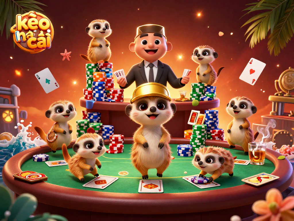 Engage with the thrilling world of kèo nhà cái at this vibrant meerkat casino illustrated scene.