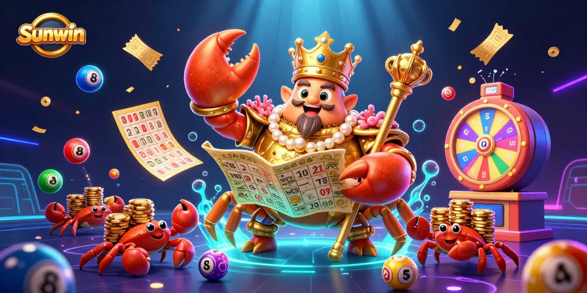 Sunwin captures excitement with a golden crab emperor amidst colorful lottery elements