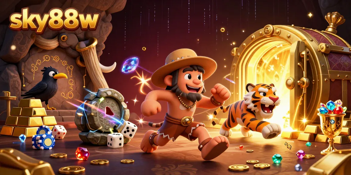 Experience thrilling gaming action at sky88w with dazzling treasures in a vibrant casino scene.