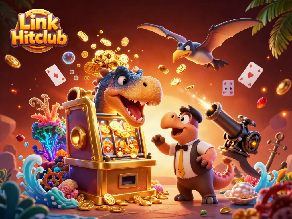Watch Link Hitclub's pachycephalosaurus break a slot machine for bonuses with vibrant graphics and casino elements.