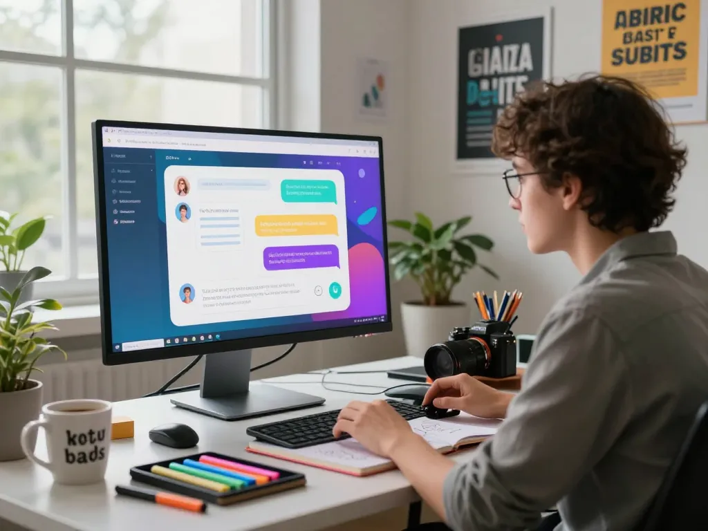 Engaging workspace showcasing juicy ai chatbot interaction with creative tools.