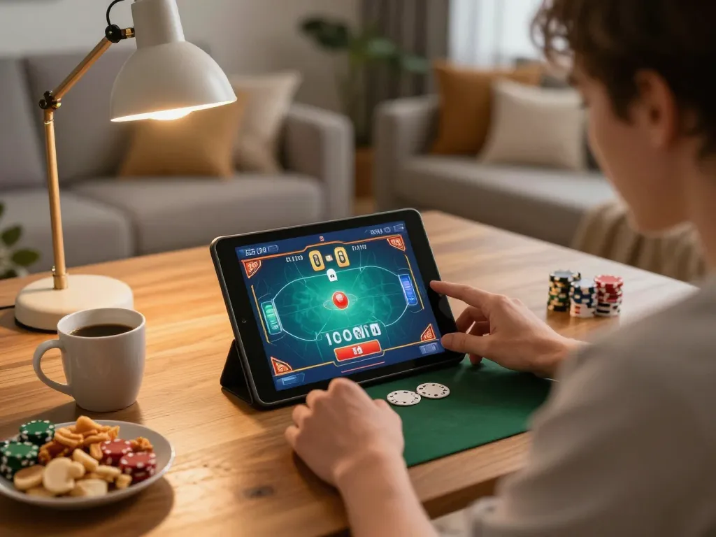 Login Da88 for online poker gaming, showcasing a player engaged at home.