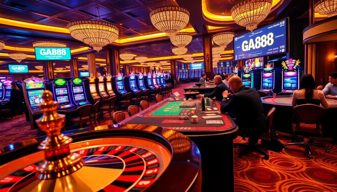 Experience the excitement at GA888 Casino with professional players at stylish poker tables.
