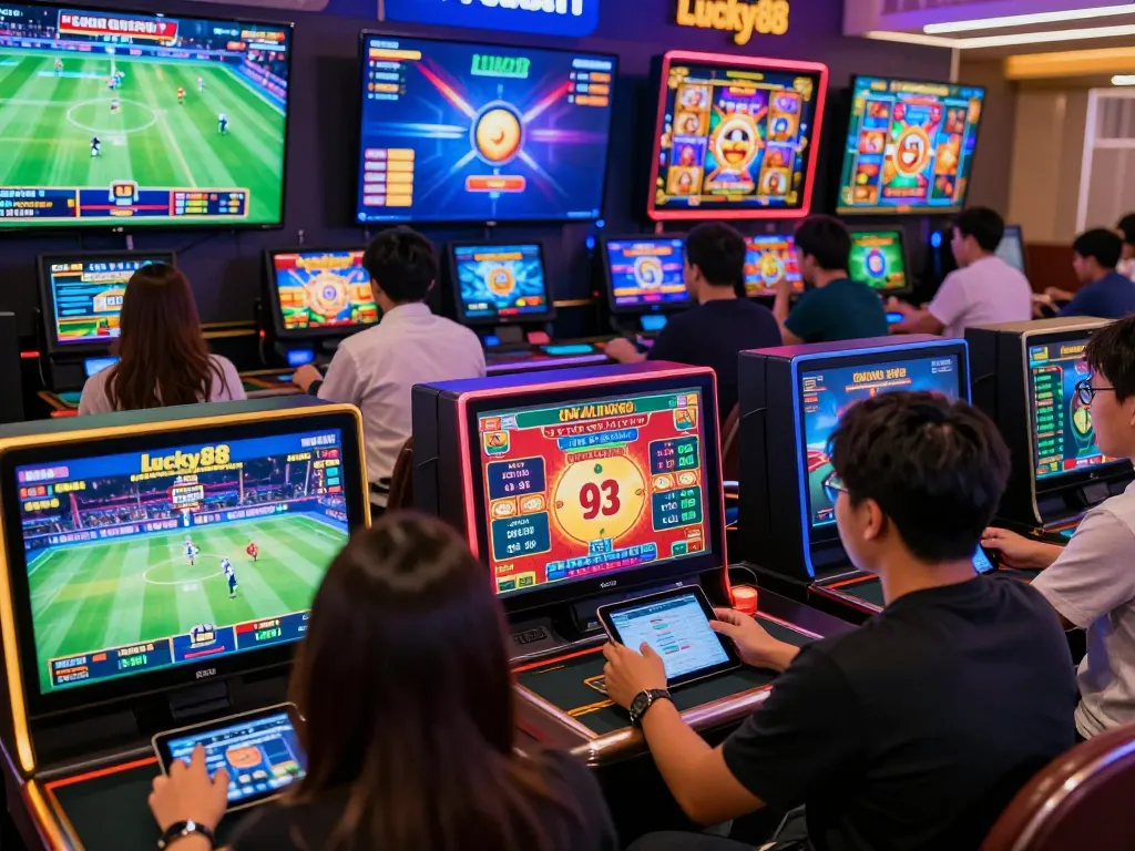 Cá cược Lucky88 players engaging in online betting activities in an exciting virtual atmosphere.