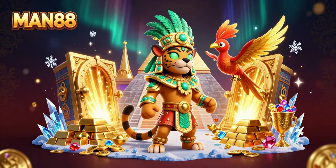 Engage in thrilling games at MAN88 with stunning golden light and vibrant casino treasures.
