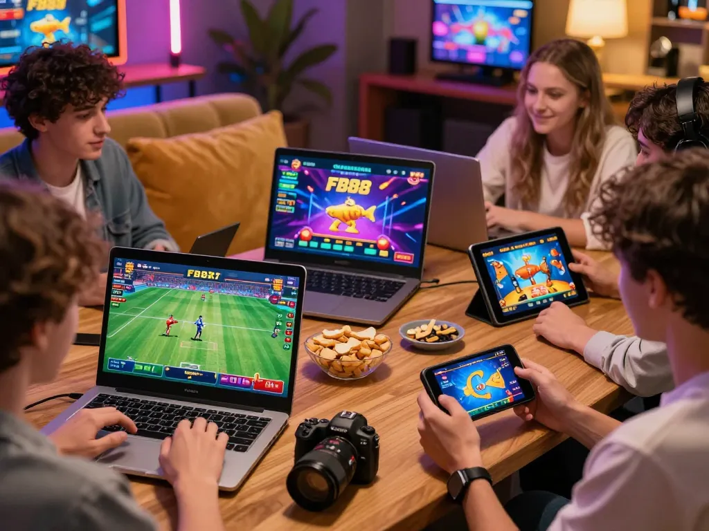 FB88 online gaming scene with enthusiastic players enjoying diverse gaming experiences in a vibrant atmosphere.