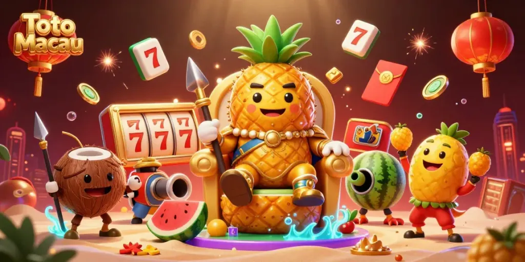 Menangkan Toto Macau dengan kartun raja nanas emas dan pertunjukan kasino yang ceria.
