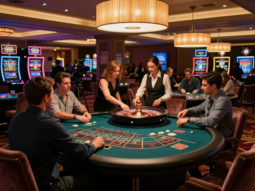 MAX88 players enjoy an engaging roulette game with a professional croupier, highlighting the casino's vibrant atmosphere.