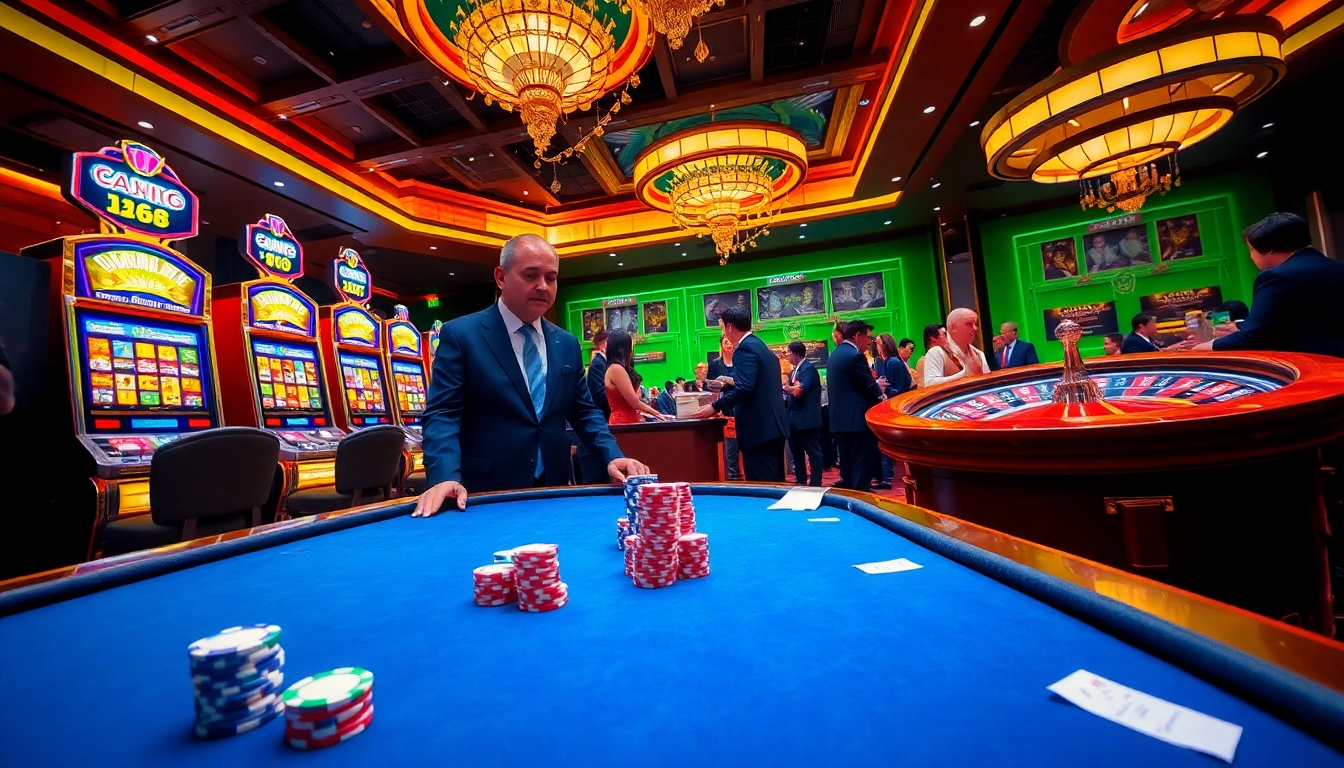 NK88 casino table with vibrant chips and players enjoying the thrill of gambling.