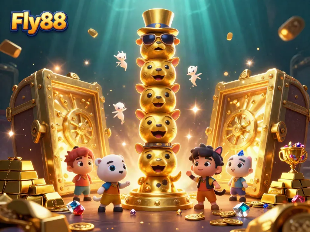 Experience the thrill of Fly88 with a vibrant casino scene showcasing gold treasures and a dynamic totem.