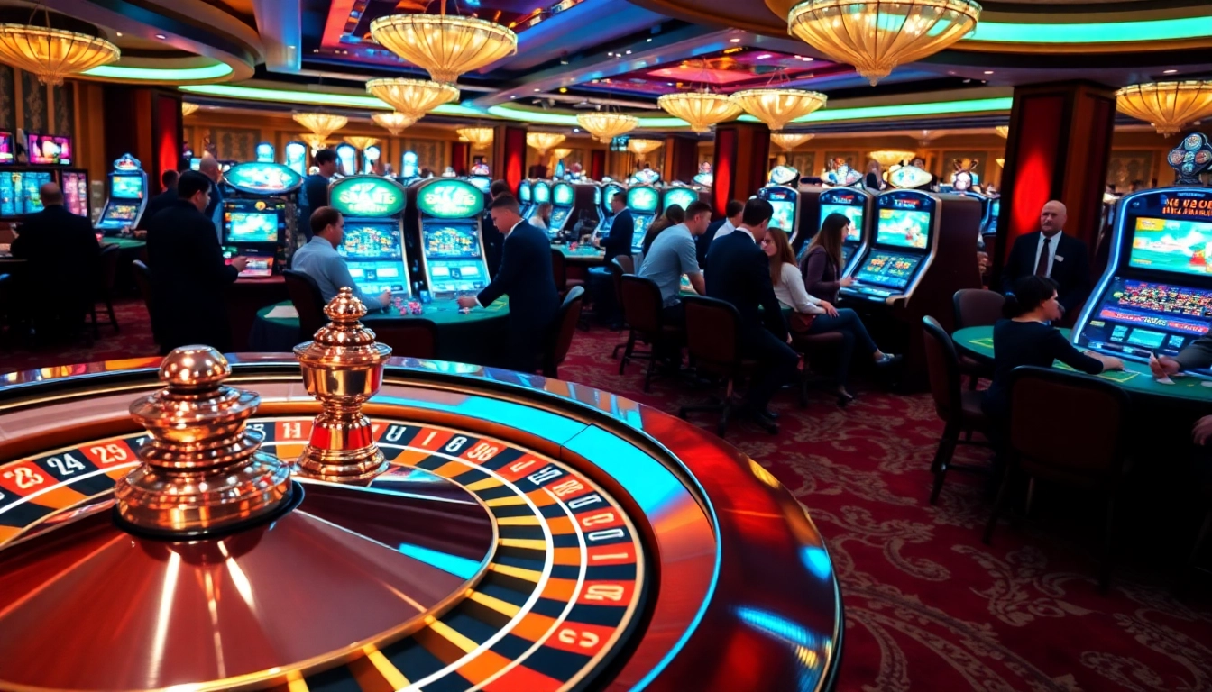 Experience luxury at the SKY88 casino with vibrant gaming tables and enthusiastic players.