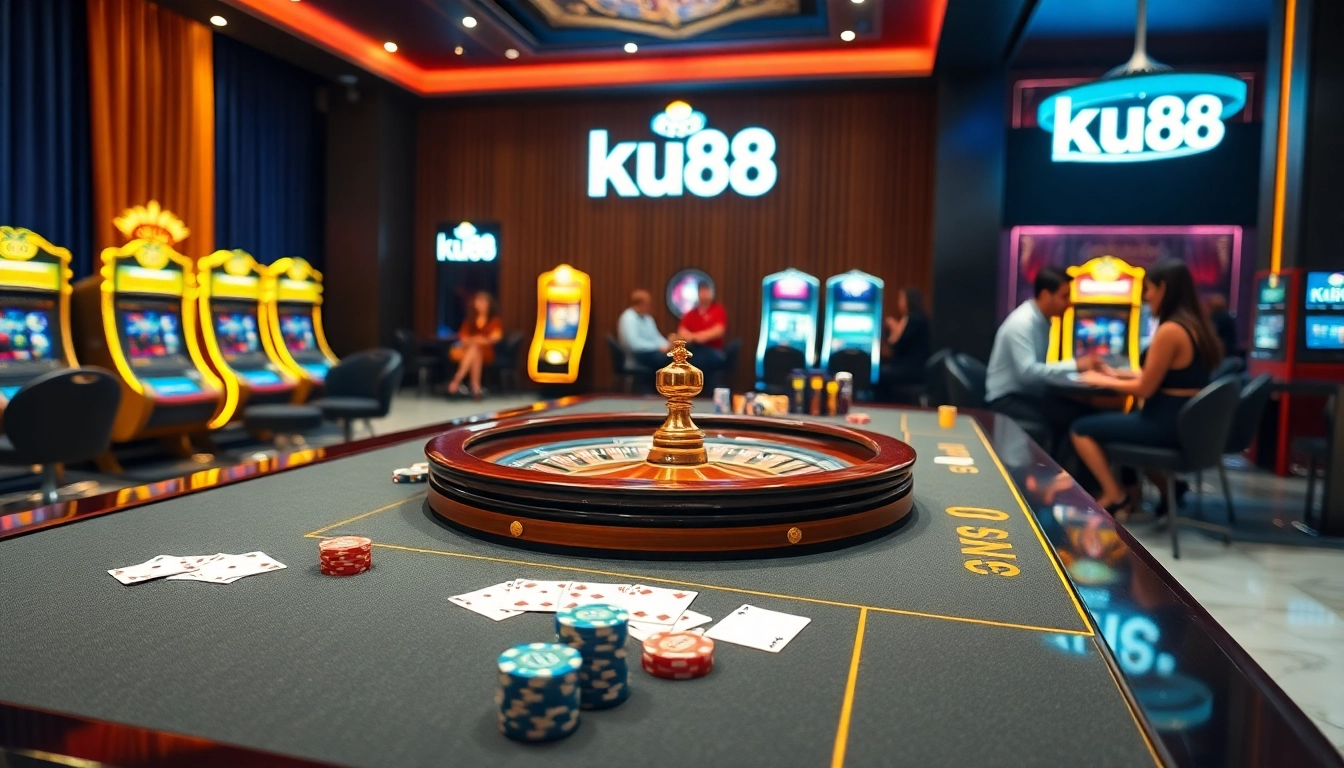 Experience the excitement of Ku88 with players enjoying high-stakes casino games and modern gambling setups.