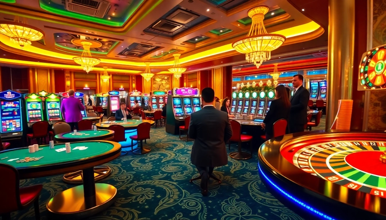 An interactive casino scene showcasing players at tables while enjoying gaming actions linked to https://ga888v.net/.