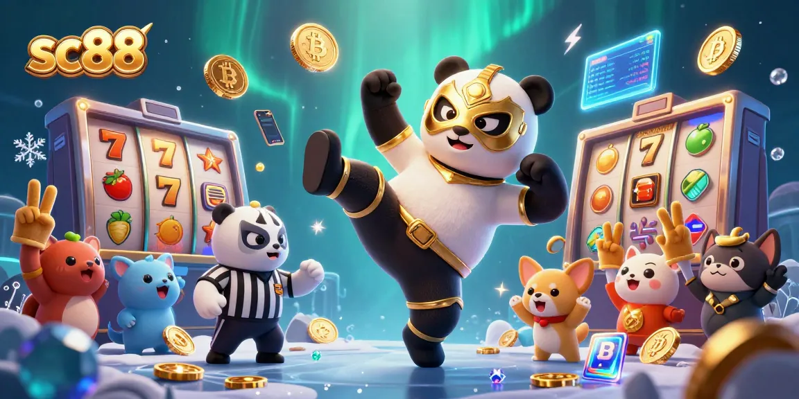 Experience thrilling gameplay at sc88 with a panda wrestler and crypto vibes in a vibrant casino scene.