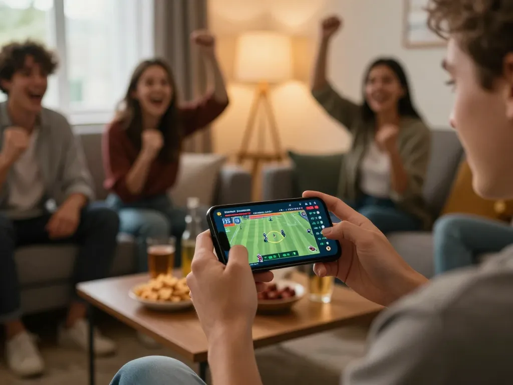 Engaging online sports betting action at https://va88.moe/ showcasing live odds on smartphone while enjoying a game night.