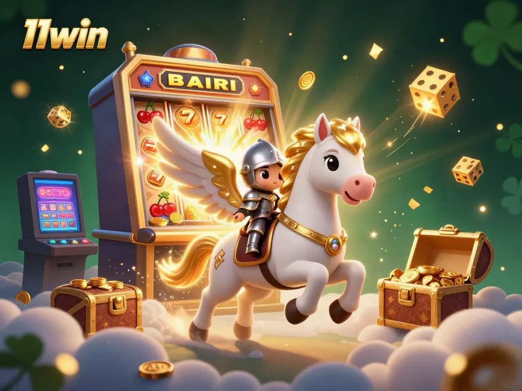 Spin and win with 11win in a magical 3D casino adventure featuring lucky symbols and treasures!