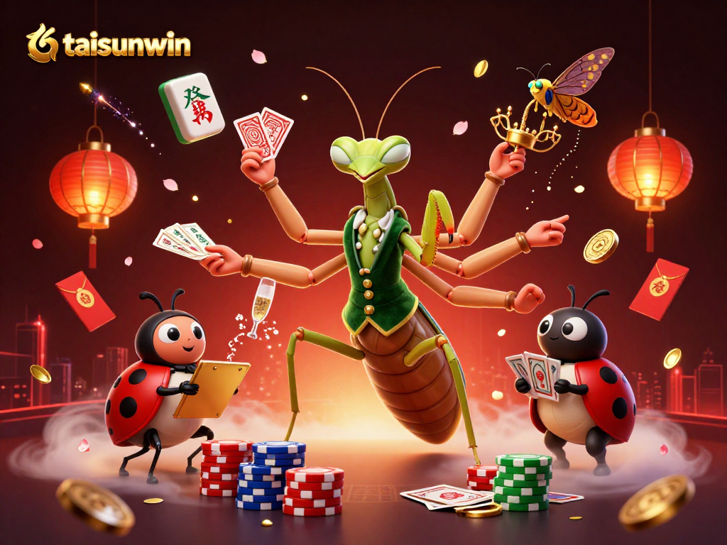 Experience the excitement with taisunwin's vibrant casino scene featuring a giant mantis card sharp.