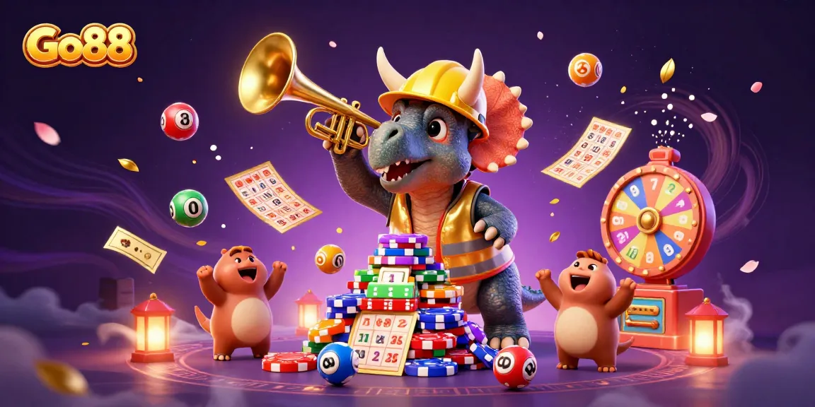 Engage with Go88's exciting gambling experience featuring colorful balls, chips, and festive characters.