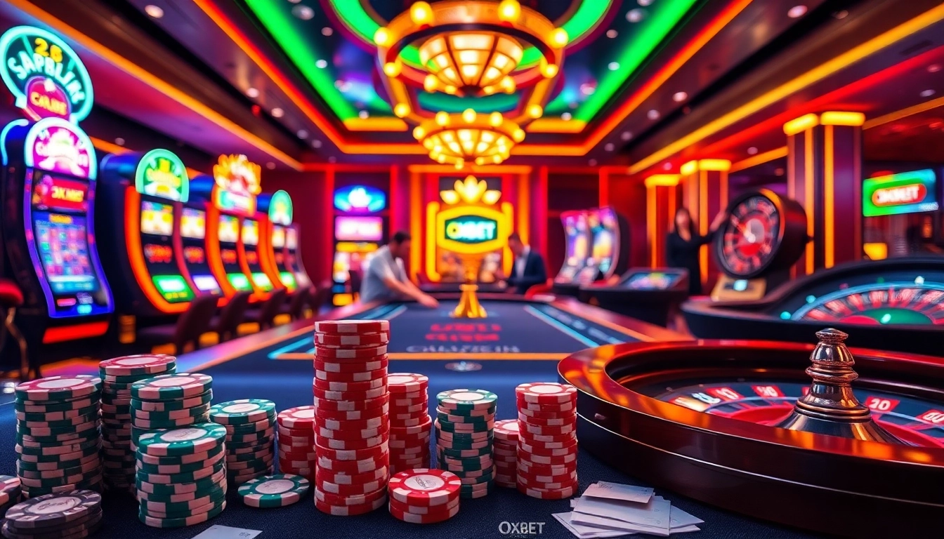 Experience the excitement of OXBET COM at a glamorous online casino table with vibrant gameplay.