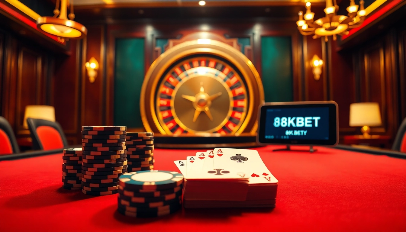 Exciting poker game experience at 8KBET with vibrant casino atmosphere and professional ambiance.