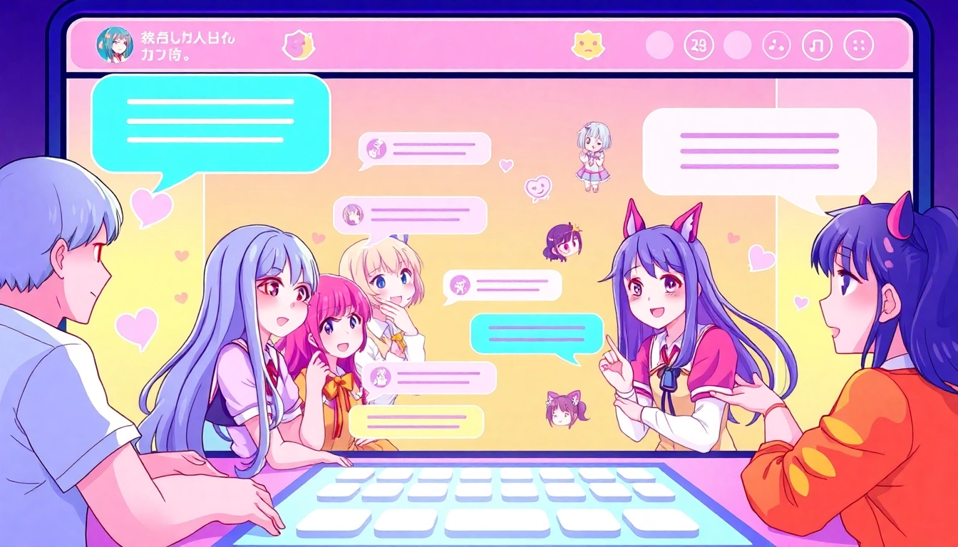 Engaging scene of hentai ai chat with vibrant anime characters and colorful digital interface.