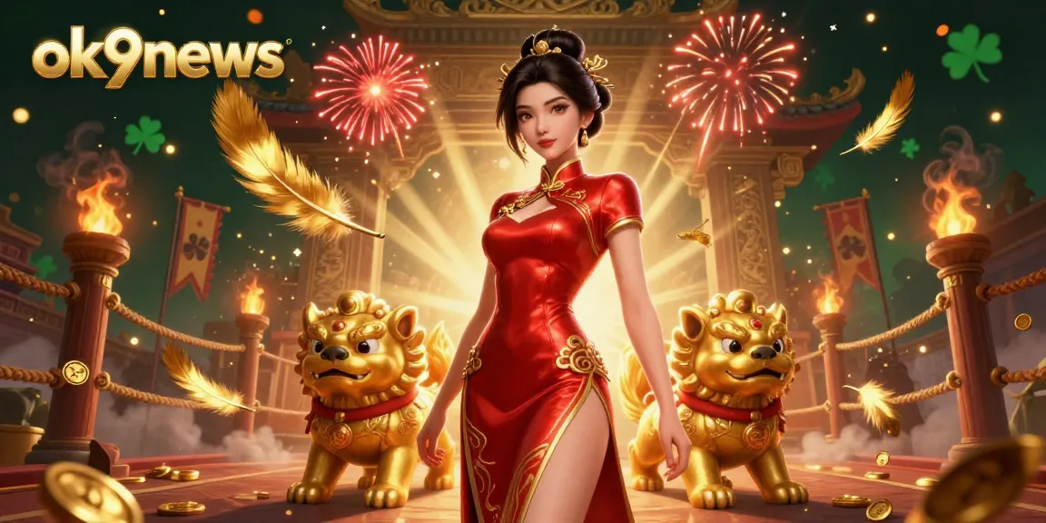 Engage with thrilling action at ok9news, featuring a glamorous Asian woman amidst a vibrant casino scene.