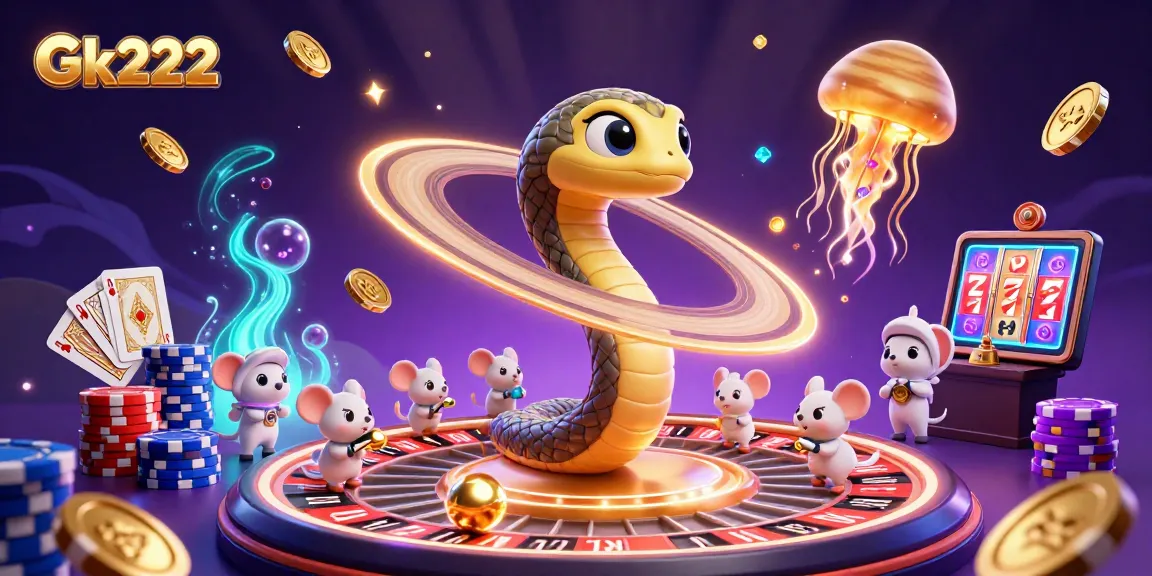 Engage with Gk222 by enjoying a vibrant 3D fantasy casino scene filled with interactive elements.