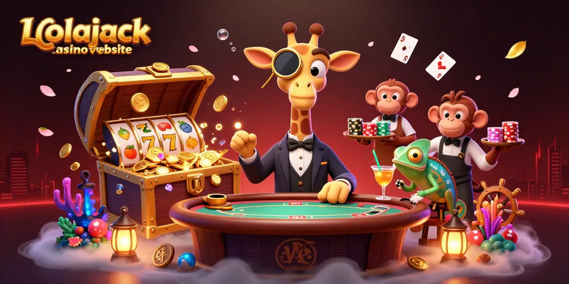 Experience the exciting world of the Lolajack casinowebsite with a high-roller giraffe and vibrant casino elements.
